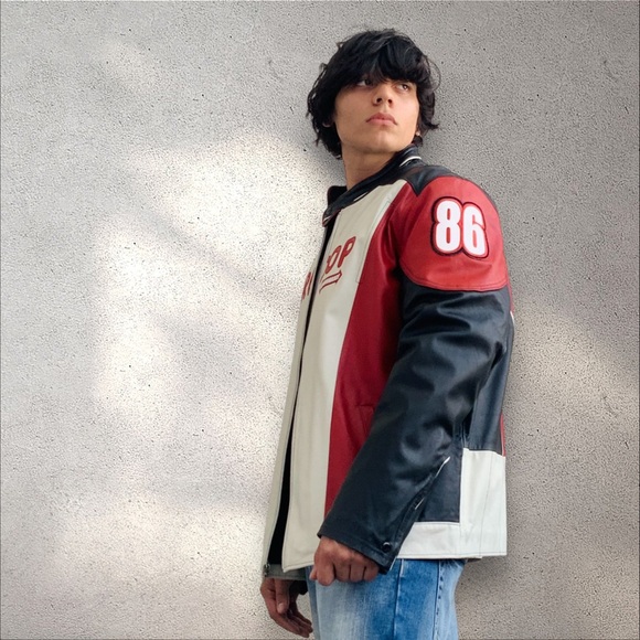 Men's Troop Red | White | Black Motorcycle Genuine Leather Jacket NWT - Picture 4 of 8